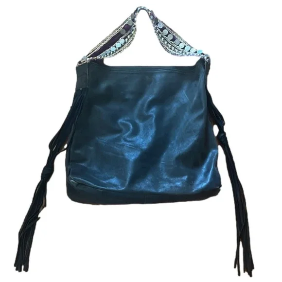 Dassios “Unique Piece” Genuine Leather Luxury Handbag Large Boho Hobo Tassel Bag - Picture 1 of 13